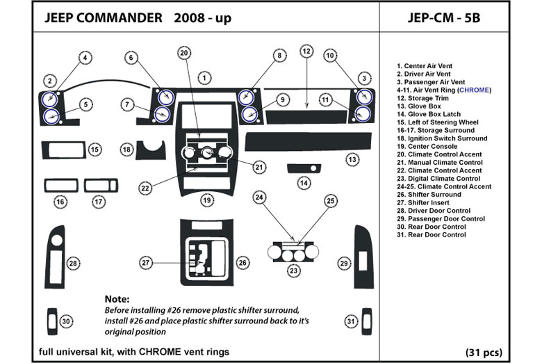 2008 Jeep Commander DL Auto Dash Kit Diagram