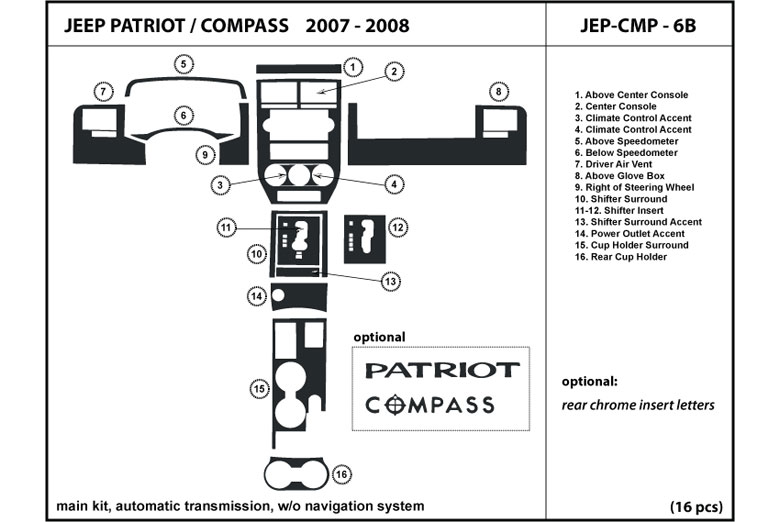 2007 Jeep Patriot DL Auto Dash Kit Diagram