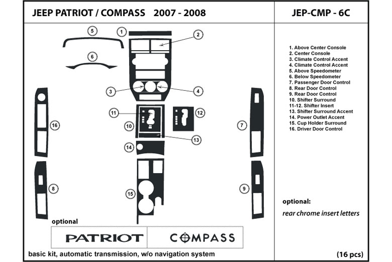 2007 Jeep Compass DL Auto Dash Kit Diagram