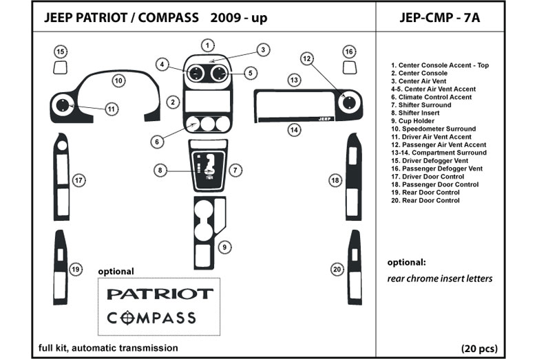 2009 Jeep Compass DL Auto Dash Kit Diagram