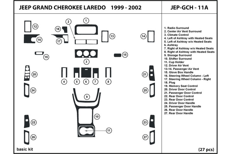 1999 Jeep Grand Cherokee DL Auto Dash Kit Diagram