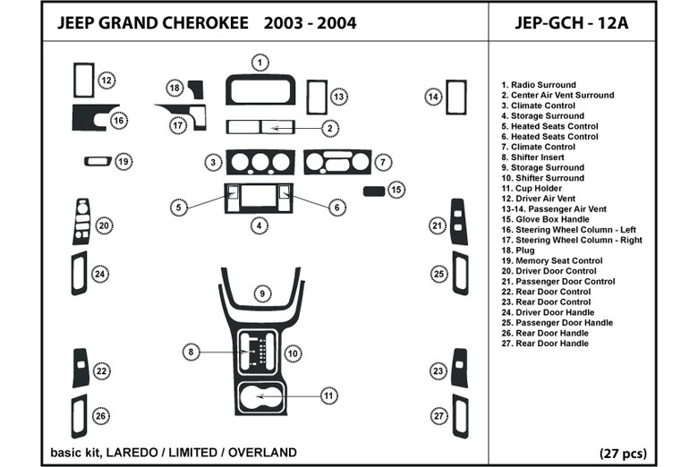 DL Auto™ Jeep Grand Cherokee 2003-2004 Dash Kits