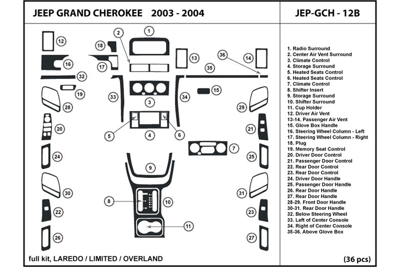 2003 Jeep Grand Cherokee DL Auto Dash Kit Diagram