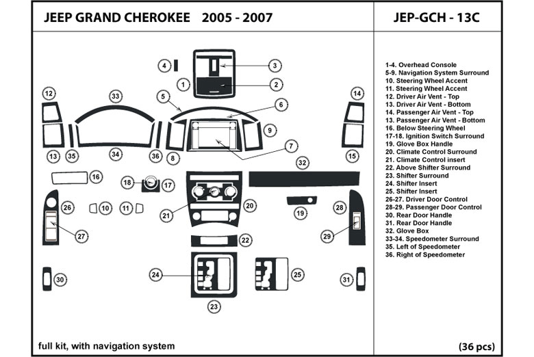 2005 Jeep Grand Cherokee DL Auto Dash Kit Diagram
