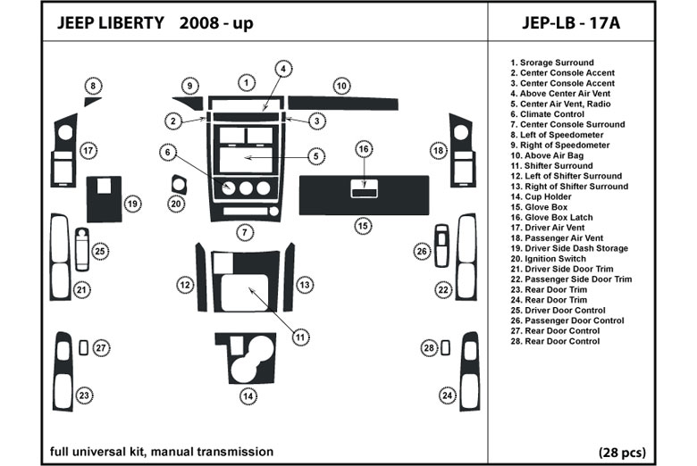2008 Jeep Liberty DL Auto Dash Kit Diagram