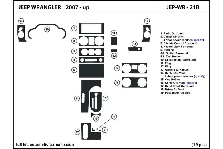 2007 Jeep Wrangler DL Auto Dash Kit Diagram