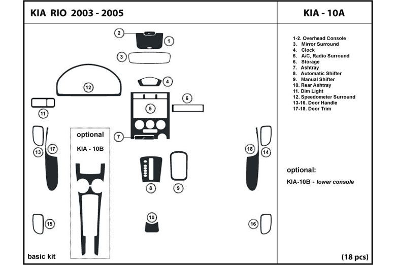 2003 Kia Rio DL Auto Dash Kit Diagram