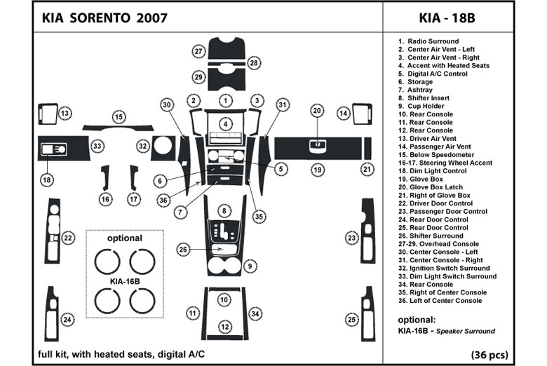 2007 Kia Sorento DL Auto Dash Kit Diagram