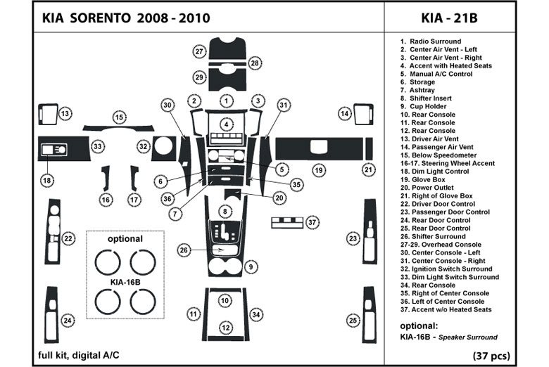 2008 Kia Sorento DL Auto Dash Kit Diagram