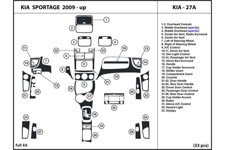 2009 Kia Sportage DL Auto Dash Kit Diagram