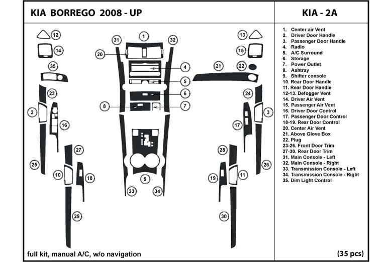 2009 Kia Borrego DL Auto Dash Kit Diagram