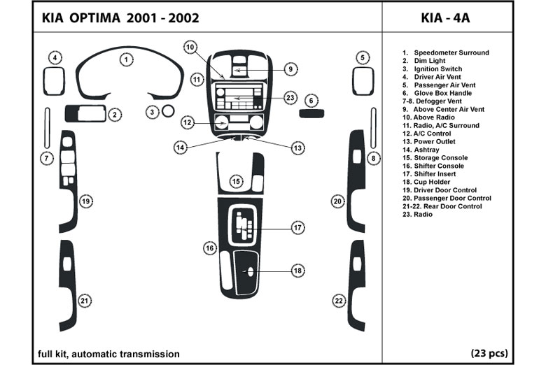 2001 Kia Optima DL Auto Dash Kit Diagram