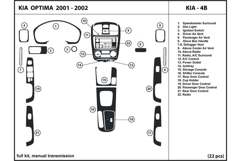 DL Auto™ Kia Optima 2001-2002 Dash Kits