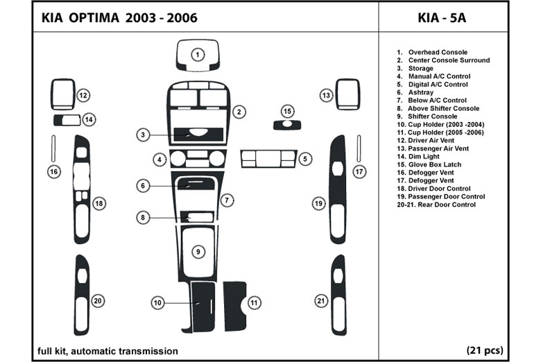 2003 Kia Optima DL Auto Dash Kit Diagram