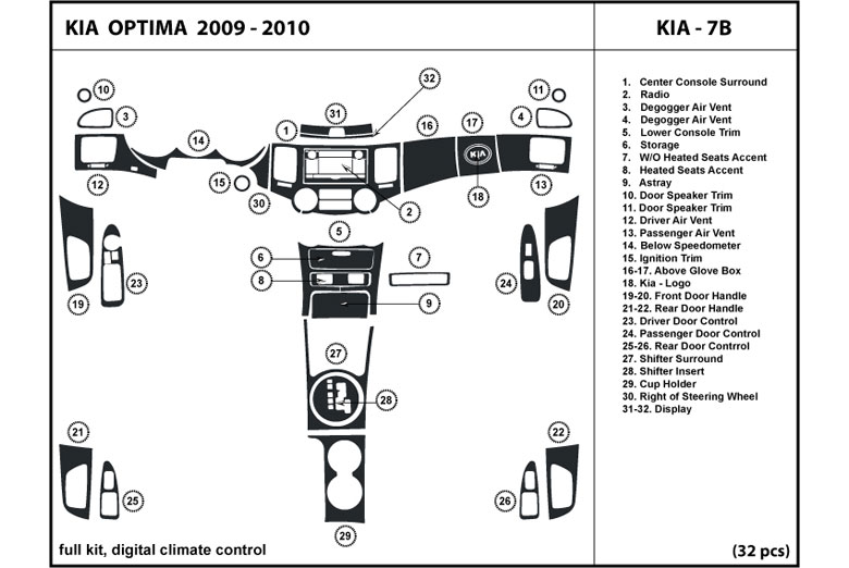 2009 Kia Optima DL Auto Dash Kit Diagram