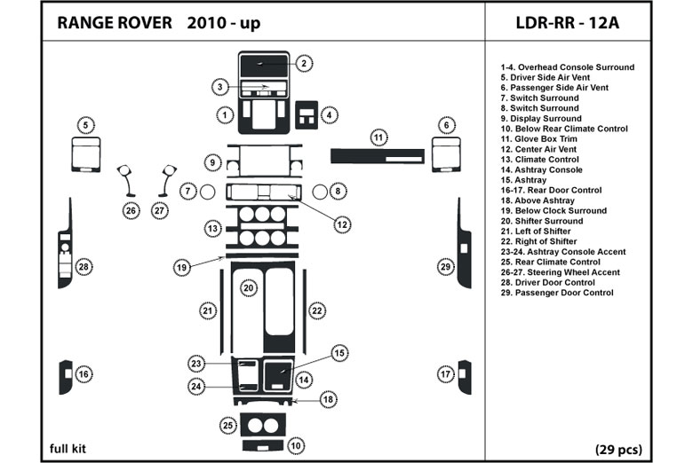 2010 Land Rover Range Rover DL Auto Dash Kit Diagram