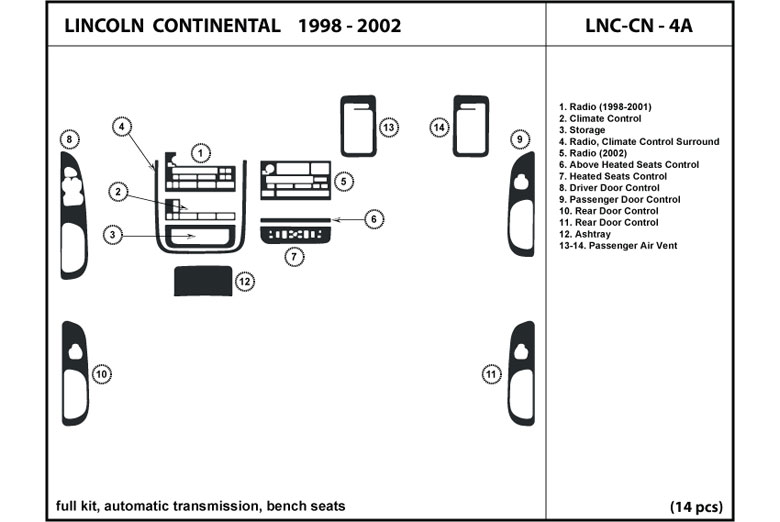 1998 Lincoln Continental DL Auto Dash Kit Diagram