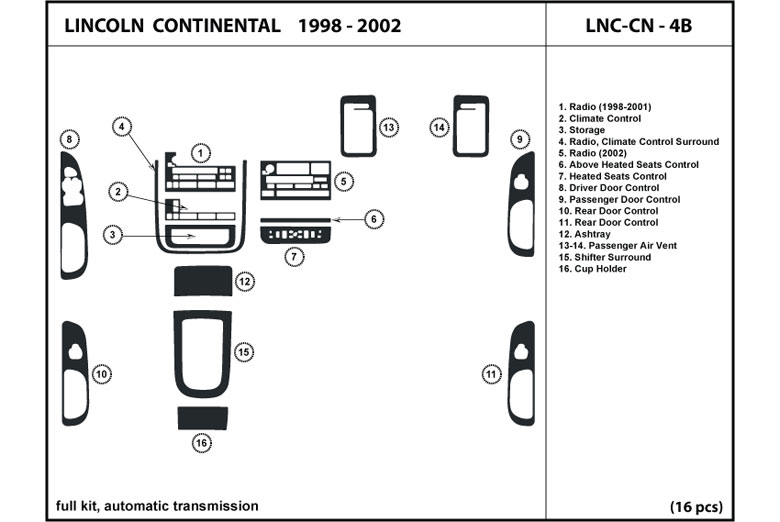 1998 Lincoln Continental DL Auto Dash Kit Diagram