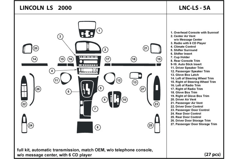 2000 Lincoln LS DL Auto Dash Kit Diagram