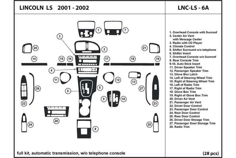 2001 Lincoln LS DL Auto Dash Kit Diagram