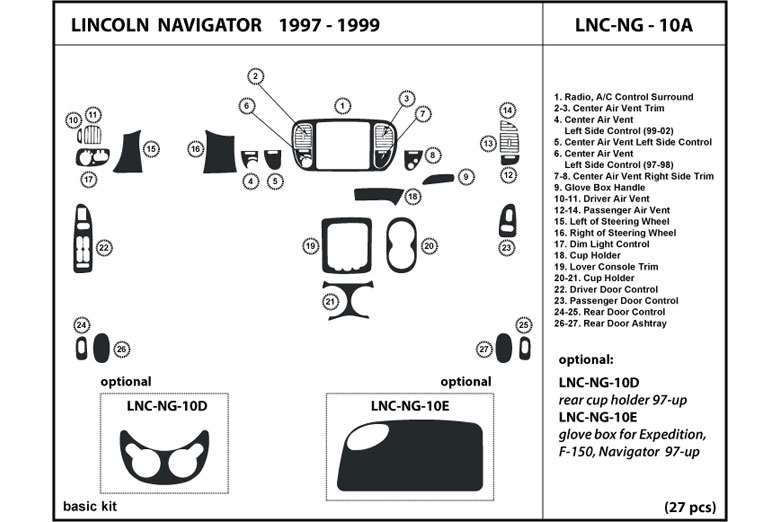 1998 Lincoln Navigator DL Auto Dash Kit Diagram
