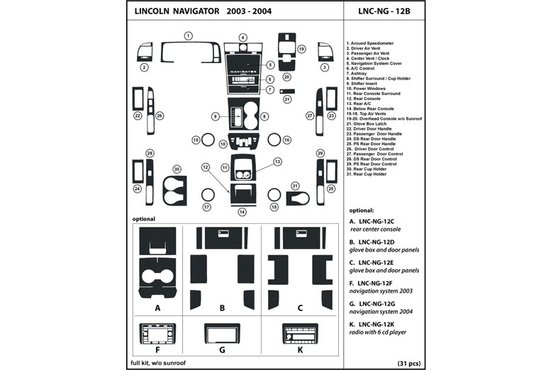 2003 Lincoln Navigator DL Auto Dash Kit Diagram