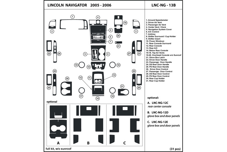2005 Lincoln Navigator DL Auto Dash Kit Diagram