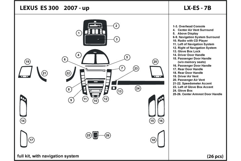 2007 Lexus ES DL Auto Dash Kit Diagram