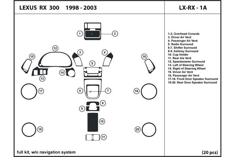 1999 Lexus RX DL Auto Dash Kit Diagram