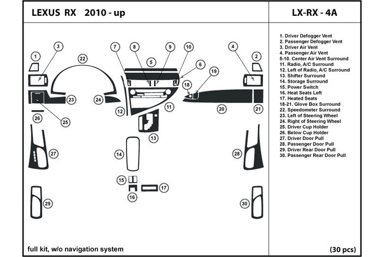 2010 Lexus RX DL Auto Dash Kit Diagram