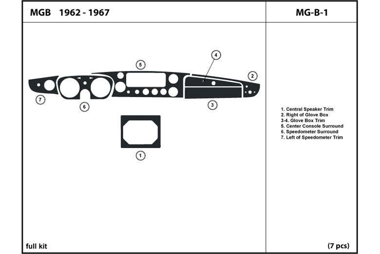 1962 MG MGB DL Auto Dash Kit Diagram