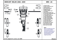 2007 Mercury Milan DL Auto Dash Kit Diagram