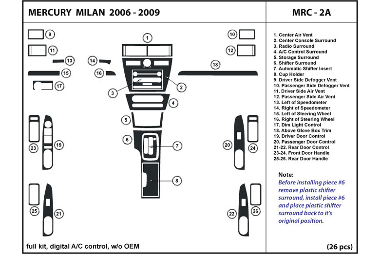 DL Auto™ Mercury Milan 2006-2007 Dash Kits