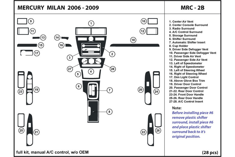 2006 Mercury Milan DL Auto Dash Kit Diagram