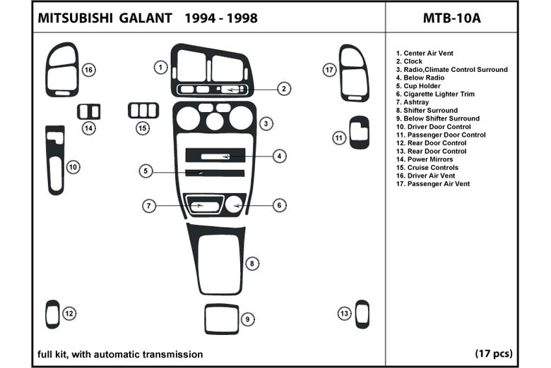 1994 Mitsubishi Galant DL Auto Dash Kit Diagram