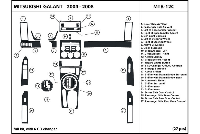 2004 Mitsubishi Galant DL Auto Dash Kit Diagram