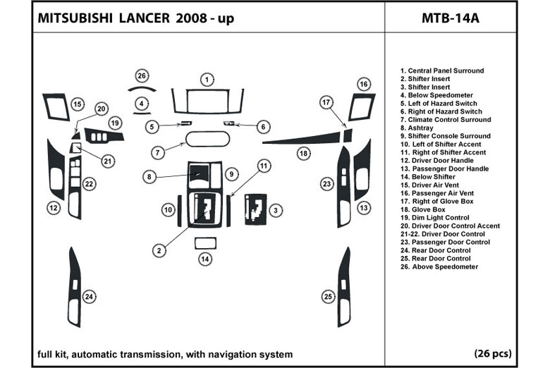 2008 Mitsubishi Lancer DL Auto Dash Kit Diagram