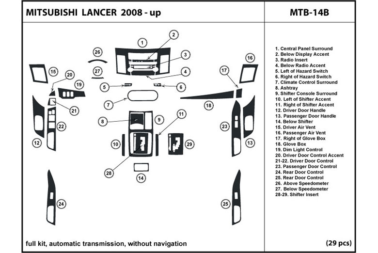 2008 Mitsubishi Lancer DL Auto Dash Kit Diagram