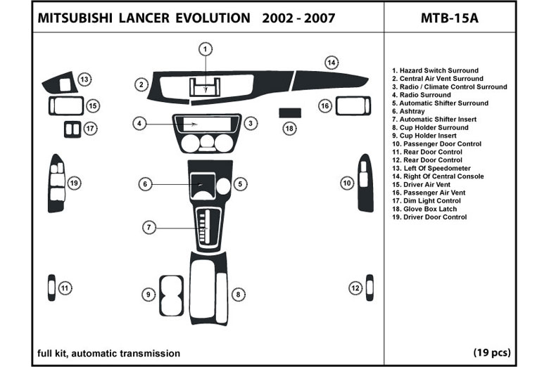 2002 Mitsubishi Lancer DL Auto Dash Kit Diagram