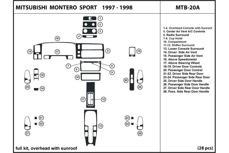 1997 Mitsubishi Montero Sport DL Auto Dash Kit Diagram
