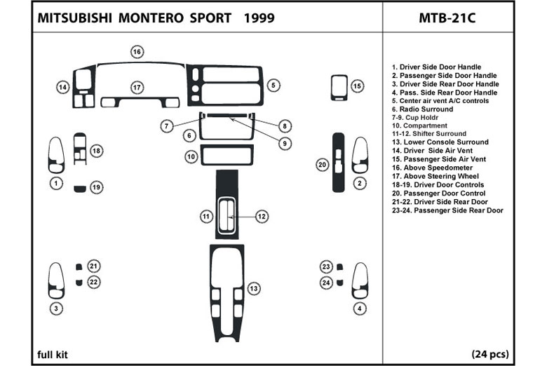 1999 Mitsubishi Montero Sport DL Auto Dash Kit Diagram