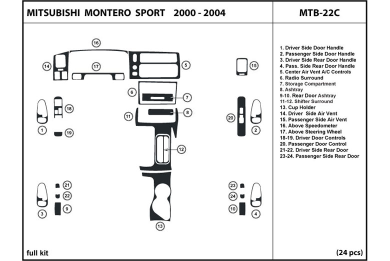 2000 Mitsubishi Montero Sport DL Auto Dash Kit Diagram