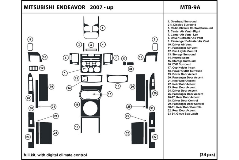 2007 Mitsubishi Endeavor DL Auto Dash Kit Diagram