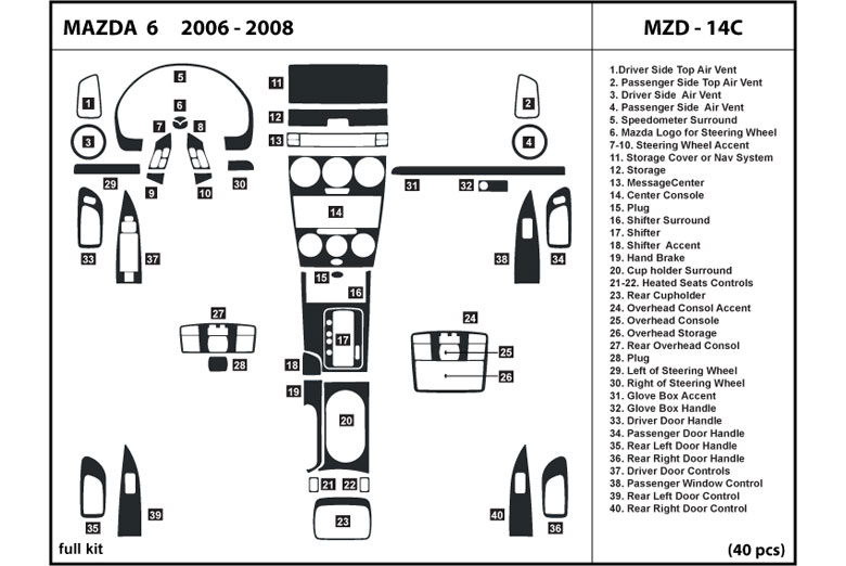 2006 Mazda Mazda6 DL Auto Dash Kit Diagram