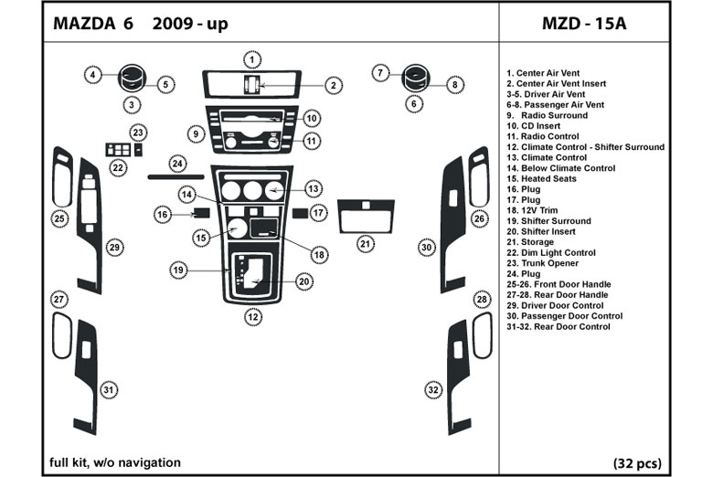 2009 Mazda Mazda6 DL Auto Dash Kit Diagram