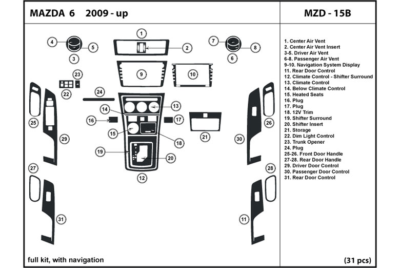 2009 Mazda Mazda6 DL Auto Dash Kit Diagram