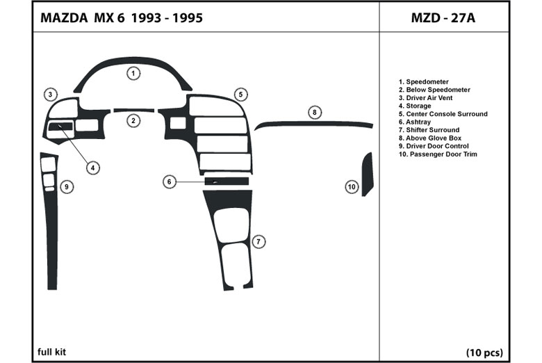 1993 Mazda MX-6 DL Auto Dash Kit Diagram