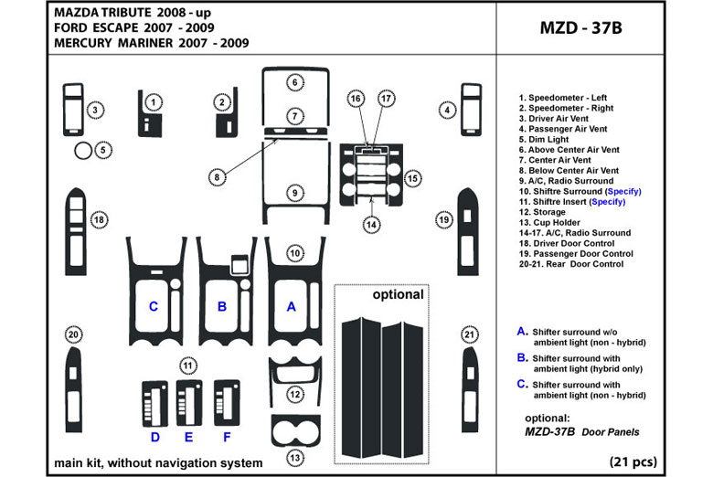 DL Auto™ Ford Escape 2007-2009 Dash Kits