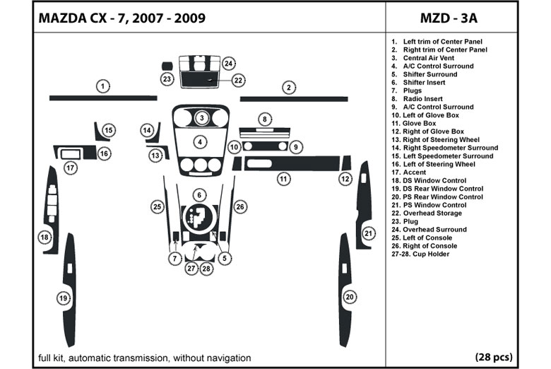 2007 Mazda CX-7 DL Auto Dash Kit Diagram