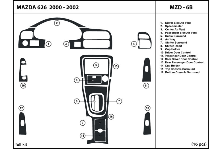 2000 Mazda 626 DL Auto Dash Kit Diagram